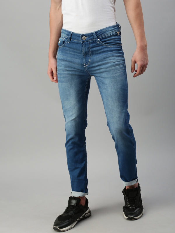 Aqua Blue Vintage Slim Fit Stretchable Jeans