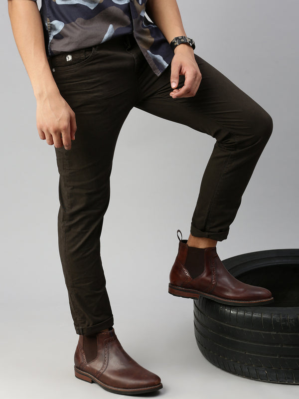 Brown Slim Fit Stretchable Cotton Jeans