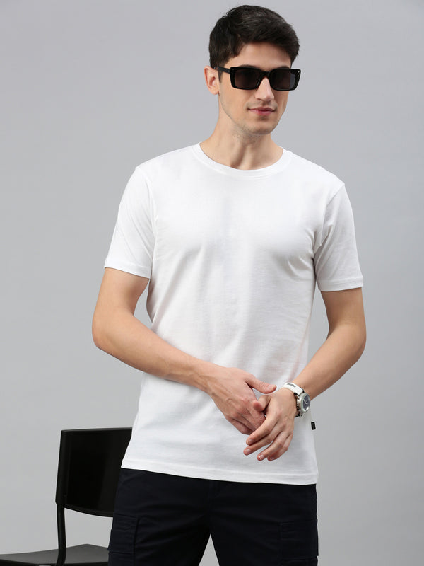 White Round Neck Half Slim Fit T-Shirt