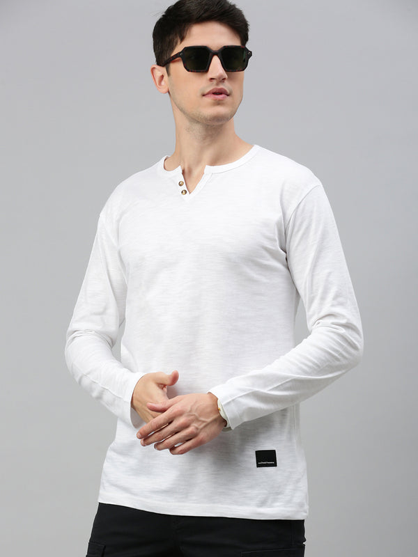 White Henley Neck Full Sleeve t-shirt