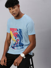 Sky Blue Printed Round Neck Half Sleeve T-shirt