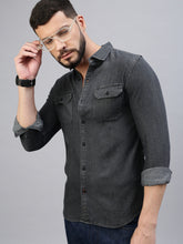 Dark Gray Cotton Shirt With Double Pocket