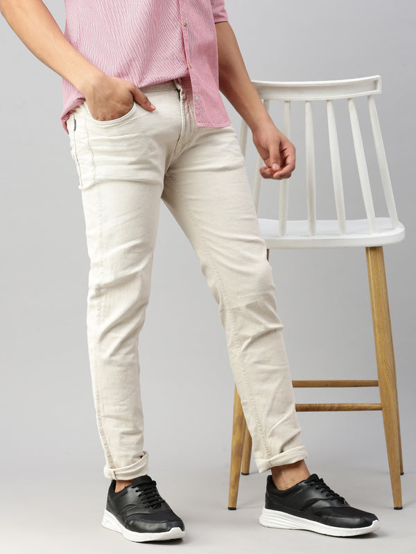 Cream Low Rise Slim Stretchable Jeans