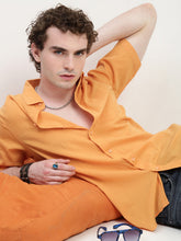 Orange Half Sleeve Relsx Fit Shirt With Pocket