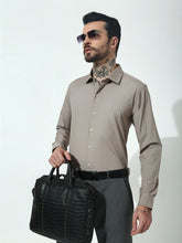 Beige Full Sleeve Slim Fit Shirt Without Pocket