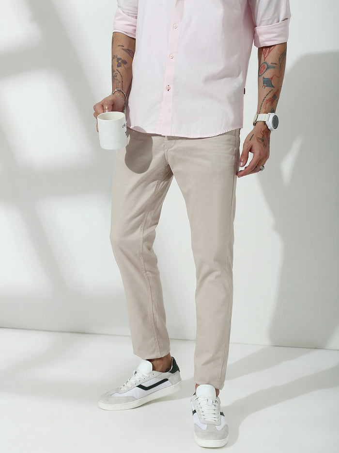 Cream Slim Fit Cross Pocket Satin Pants