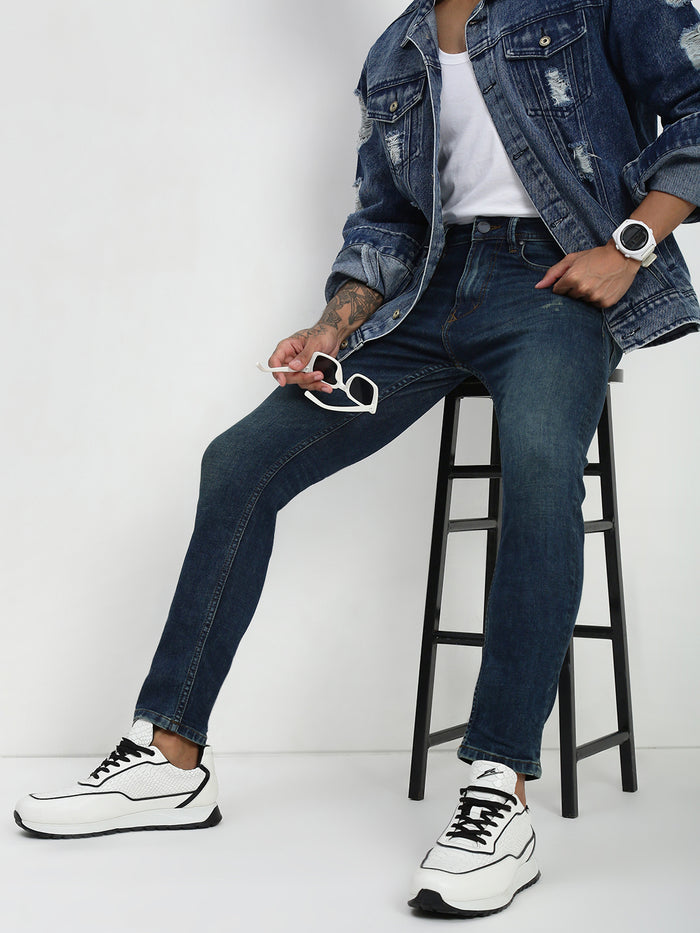 Vintage Blue Poly Stretch Trapped Fit Jeans