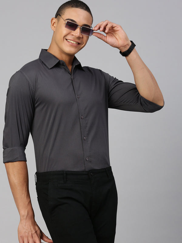 Dark Gray Full Sleeve Plain Shirt Without Pocket