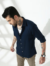 Navy Blue Full Sleeve Slim Fit Shirt Without Pocket