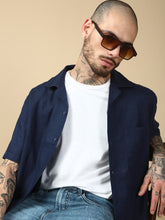 Blue Half Sleeve Oversize Shirt With Pocket