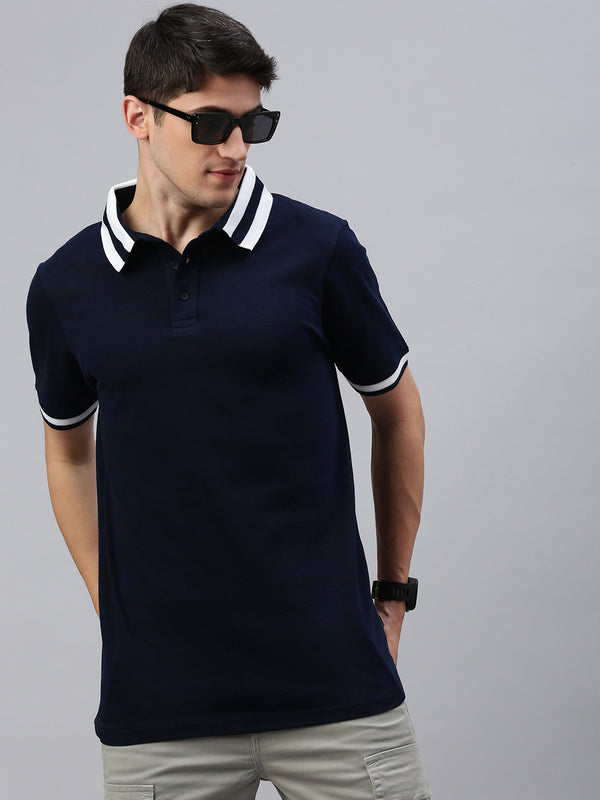 Navy Blue Polo Collar Half T-Shirt