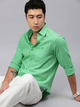 Green Cotton Plain Shirt With Pocket
