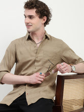 Beige Dobby Full Sleeve Slim Fit Shirt With Pocket