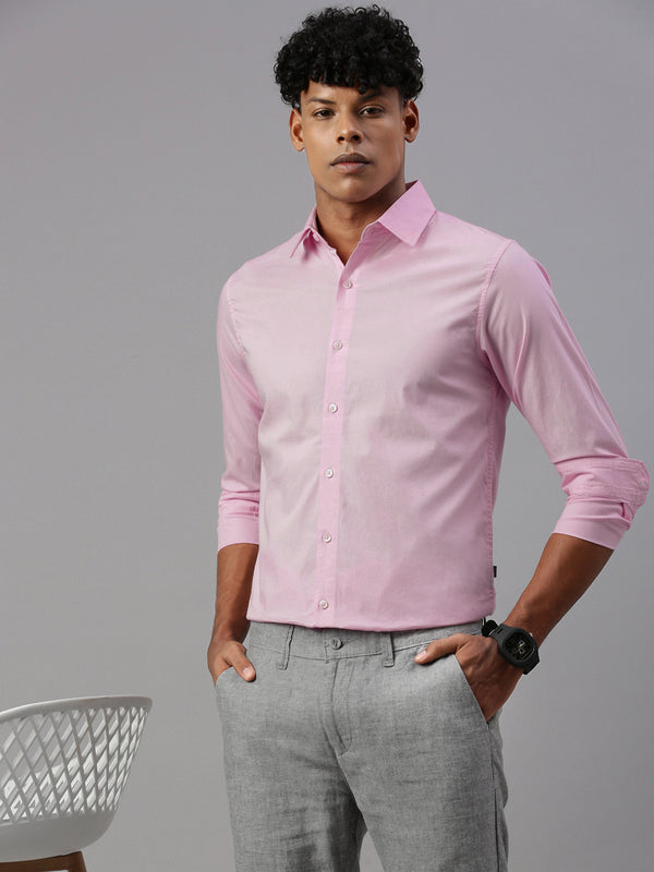 Baby Pink Solid Poplin Stretch Shirt Without Pocket