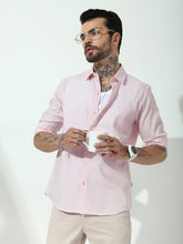 Pink Full Sleeve Slim Fit Shirt Without Pocket