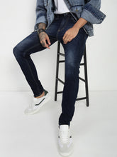 Dark Blue Poly Stretch Trapped Fit Jeans