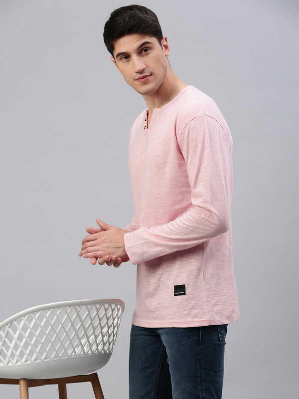 Pink Henley Neck Full Sleeve t-shirt