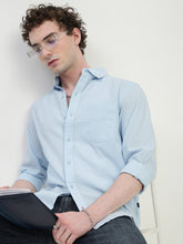 Seersucker Sky Full Sleeve Relsx Fit Shirt With Pocket