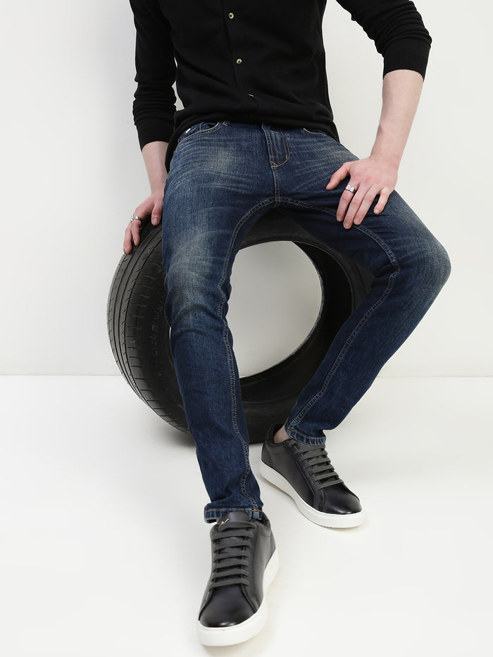 Vintage Blue Trapped Fit Stretchable Jeans