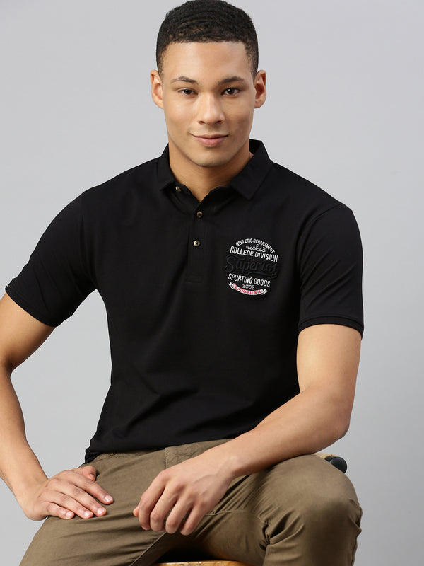 Black Embroidery Polo Collar T-Shirt