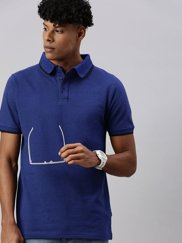 Royal Blue Polo Collar Half T-Shirt