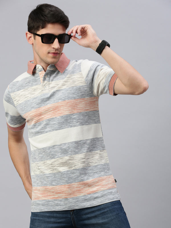 Stripe Polo Collar Half T-Shirt