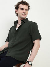 Olive Green Half Sleeve Relsx Fit Shirt With Pocket