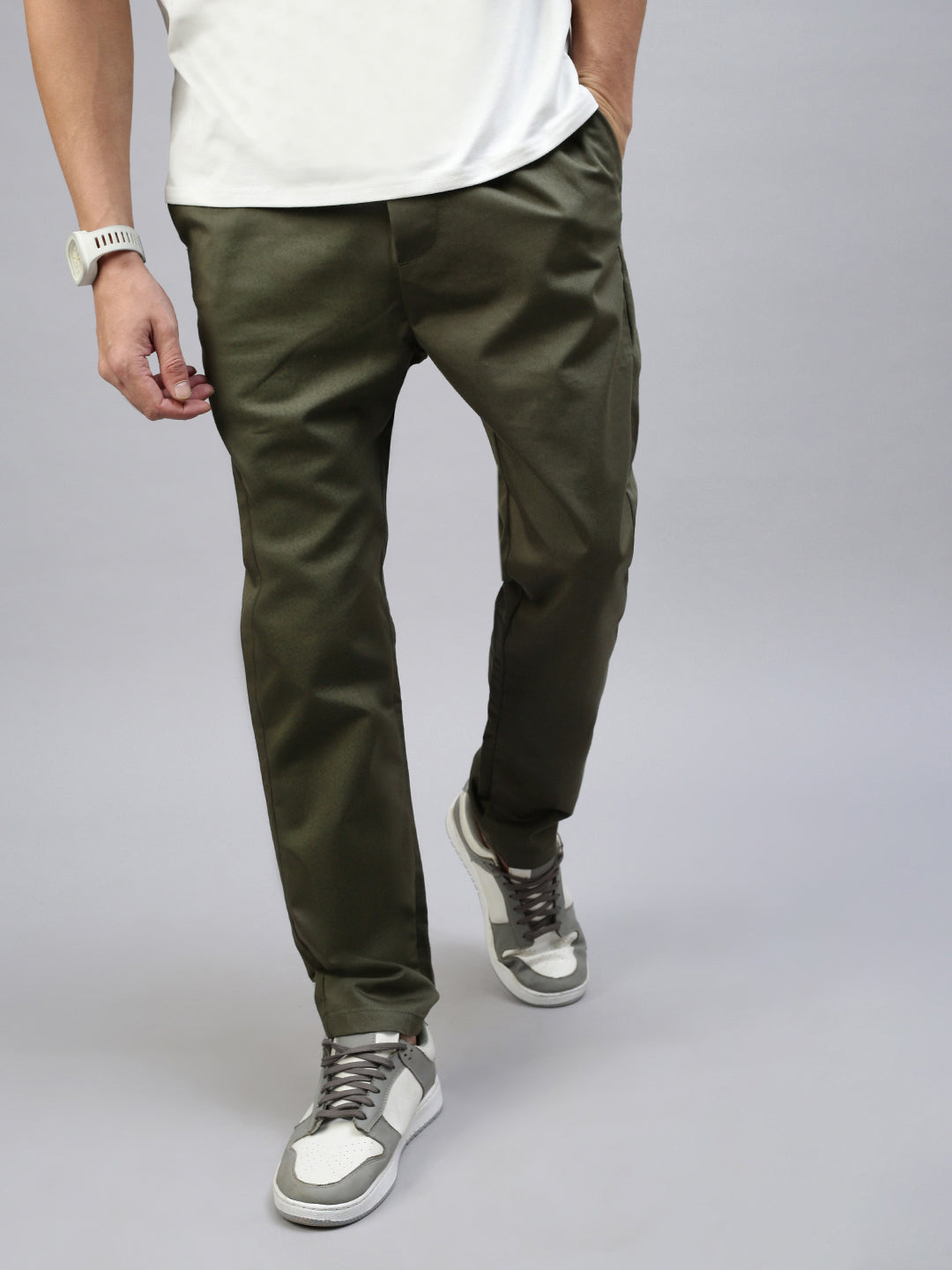 Oil Green Slim Fit Men’s Cotton Pants - Main Image