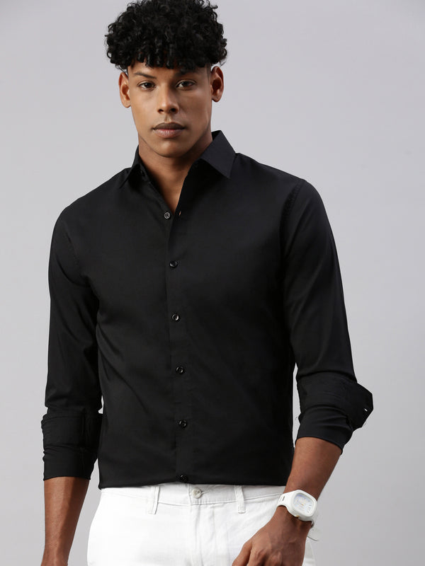Black Full Sleeve Plain Shirt Without Pocket