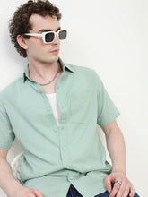 Mint Blue Half Sleeve Relsx Fit Shirt With Pocket