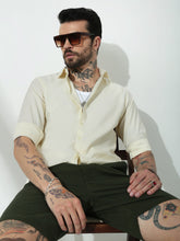 Cream Full Sleeve Slim Fit Shirt Without Pocket