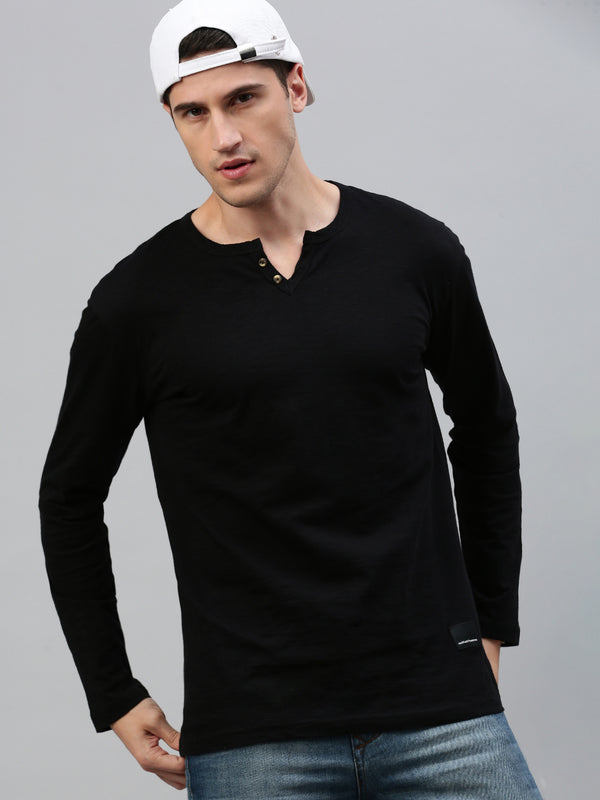 Black Henley Neck Full Sleeve t-shirt