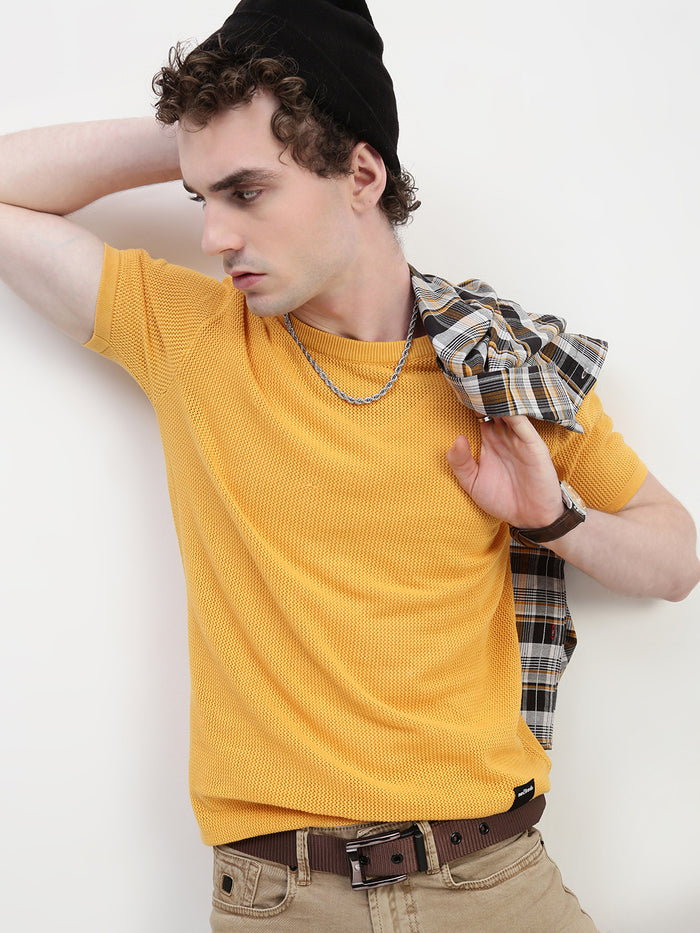 Crew Neck See Through Mango Cotton T-Shirt