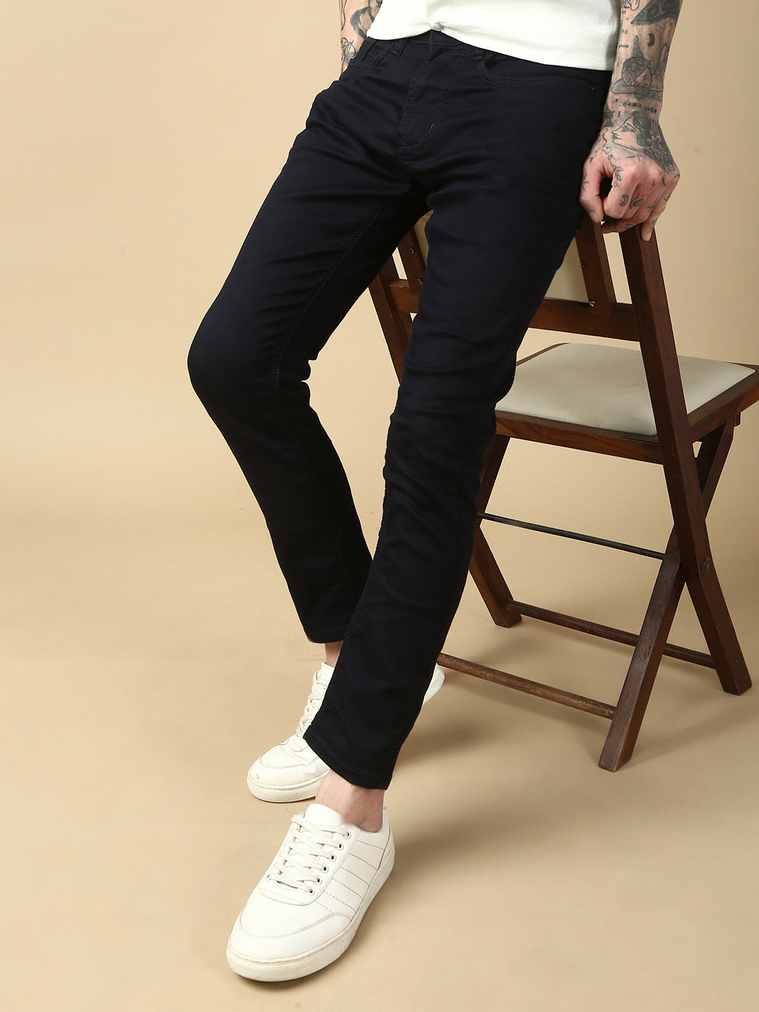 Navy Blue Trapped Fit Stretchable Jeans