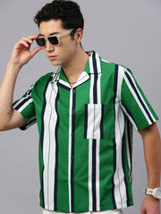 Stripe Half Sleeve Oversize Shirt With Pocket
