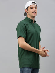 Green Down Button Polo Collar T-Shirt
