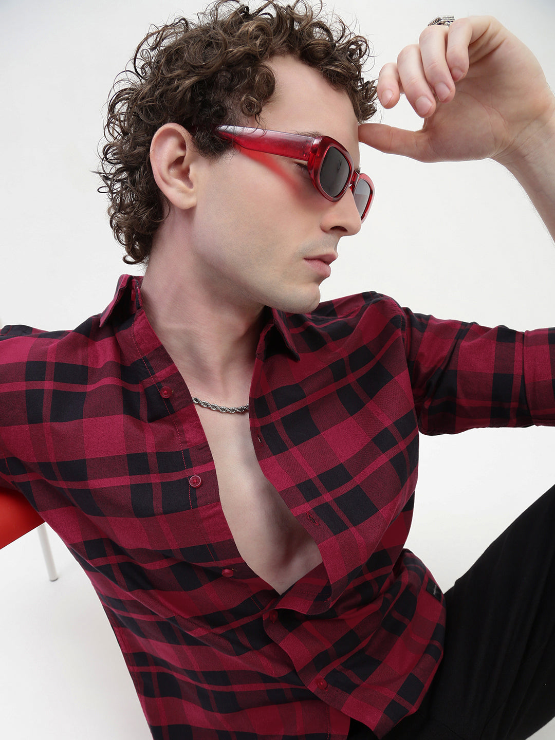 Oxford Checks Full Sleeve Slim Fit Shirt Without Pocket