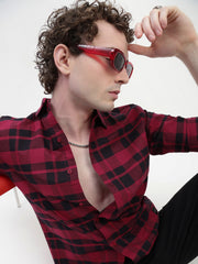 Oxford Checks Full Sleeve Slim Fit Shirt Without Pocket