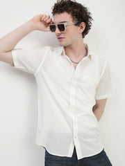 Off White Half Sleeve Relsx Fit Shirt With Pocket