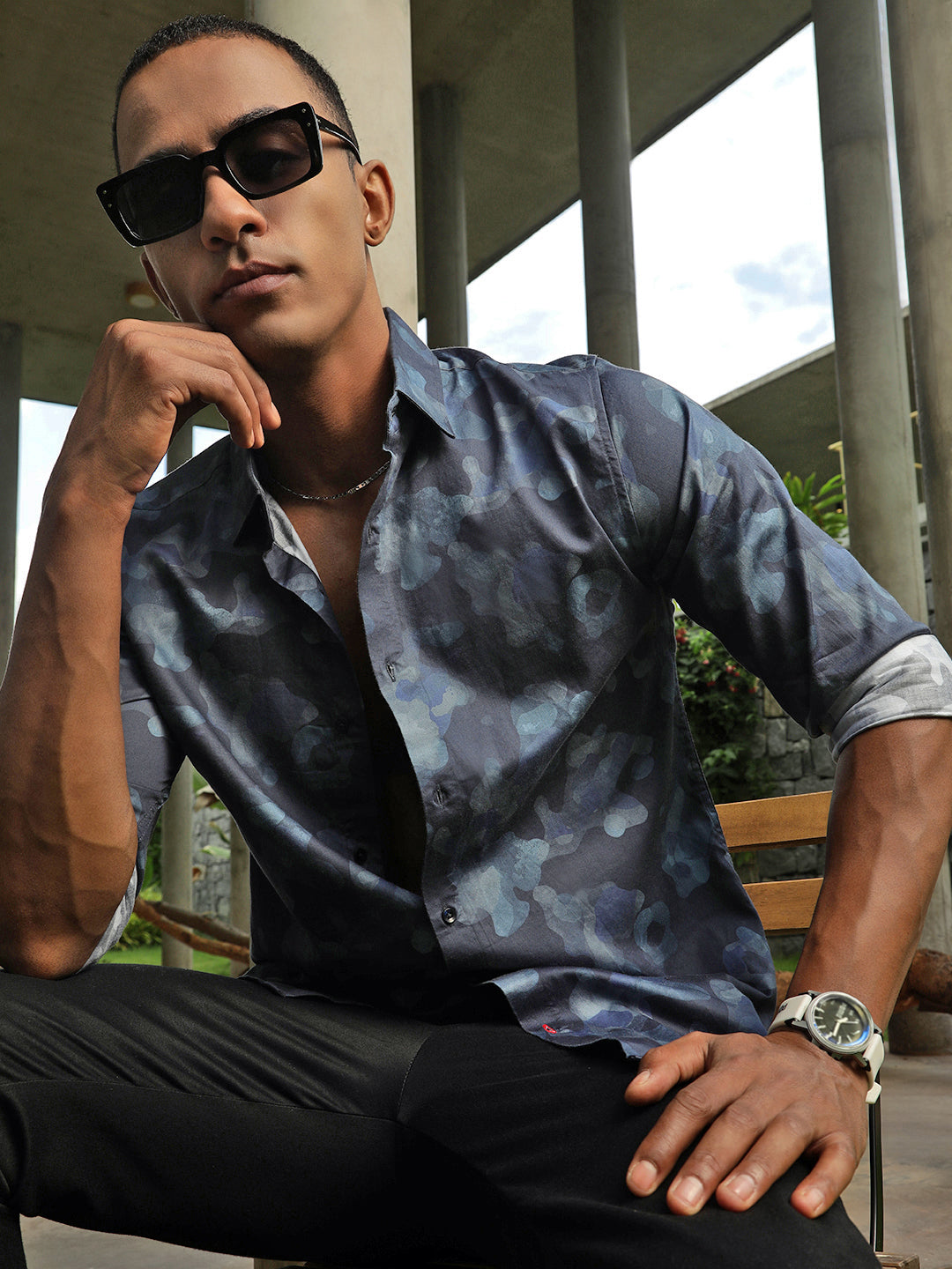 Printed Satin Giza Cotton Shirt Without Pocket