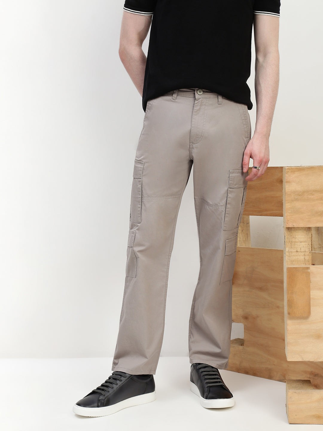 Gray 9 Pocket Regular Fit Cargo Paint