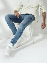 Light Blue  Poly Stretch Trapped Fit Jeans
