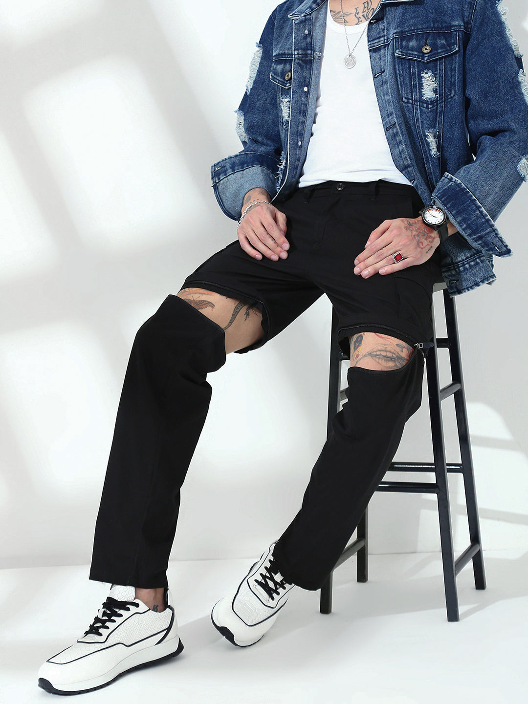 Black Detachable Convertable Regular Fit Cargo Paint