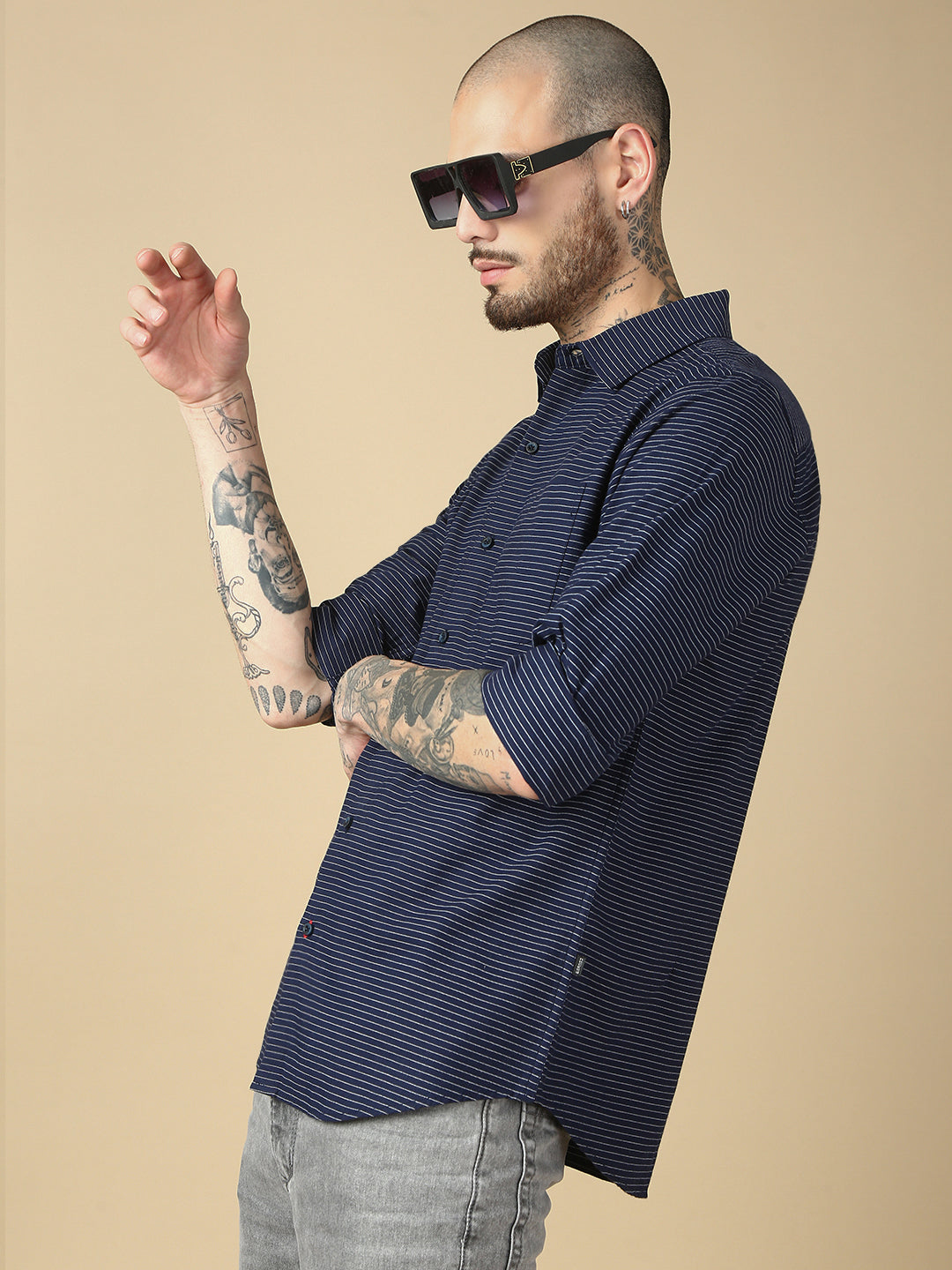 Stripe Full Sleeve Slim Shirt With Pocket