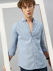 Sky Blue Oxford Stripe Shirt With Patch Pocket