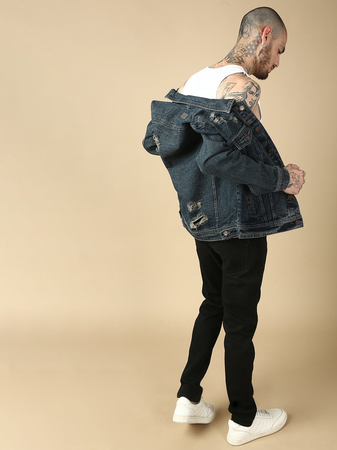 Vintage Blue Repeed Slim Fit Denim Jacket