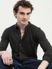 Dark Gray Knit Cardigan Full Sleeve Relax Slim Fit Shirt Without Pocket