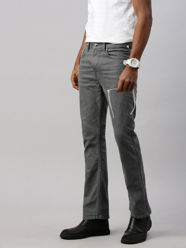 【U LAN】Grayish Washing Bootcut Denim Pants Gray Raw Wash Bootcut Jeans – necked jeans