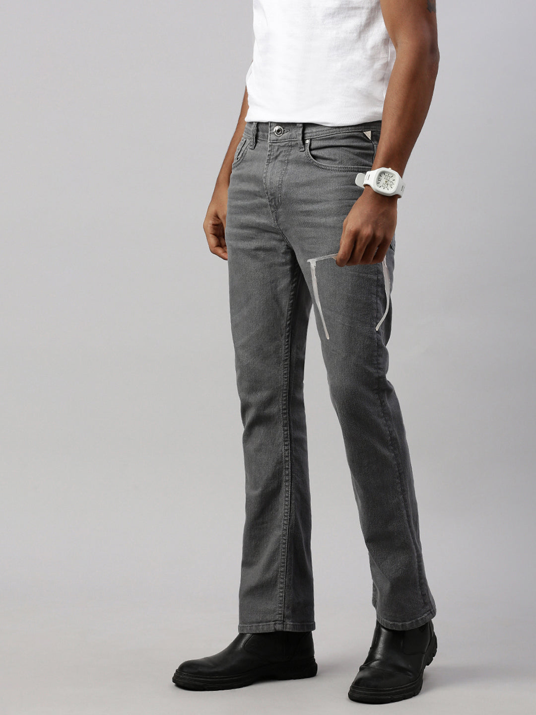 Gray Raw Wash Bootcut Jeans