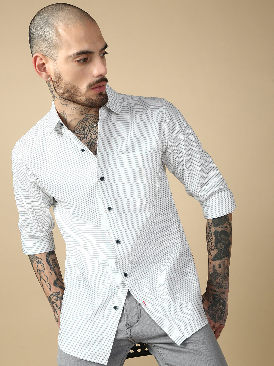 Stripe Full Sleeve Slim Shirt With Pocket